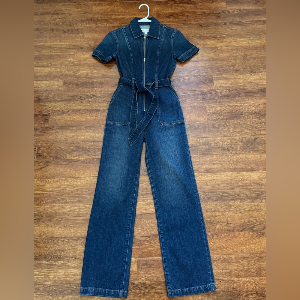 Aritzia Denim Forum Short-Sleeve Denim Jumpsuit with Tie Waist